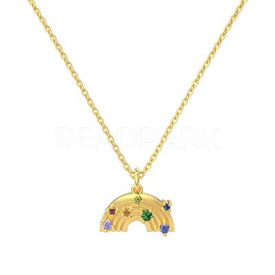 Rainbow 925 Sterling Silver Micro Pave Cubic Zirconia Pendant Necklaces for Women NJEW-F338-06G-1