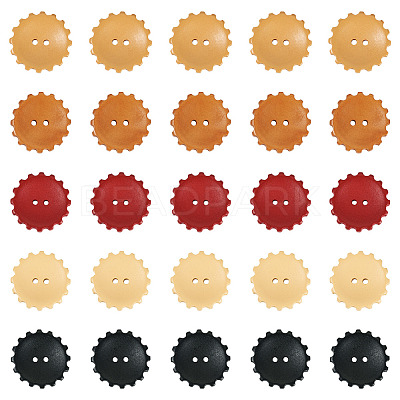 60Pcs 5 Styles Spray Painted Natural Wood Buttons WOOD-TA0002-91-1