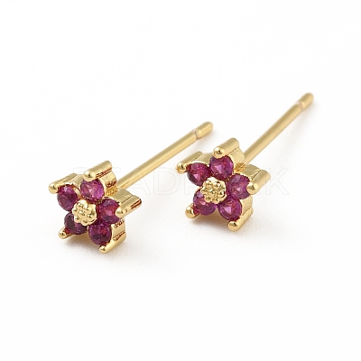 Cubic Zirconia Flower Stud Earrings X-EJEW-C035-15G-04-1