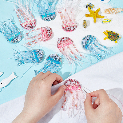 4Pcs 2 Colors Jellyfish Handmade Beaded Appliques PATC-GA0001-12-1