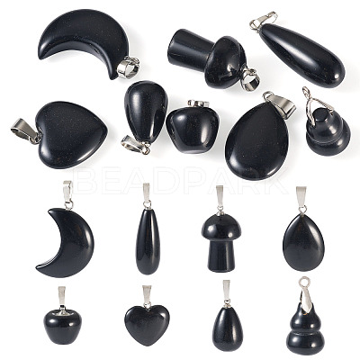 8Pcs 8 Styles Natural Obsidian Pendants G-TA0002-29-1