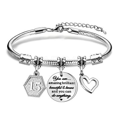 Birthday 201 Stainless Steel Charm Bracelets FS-WGBAA71-02-1