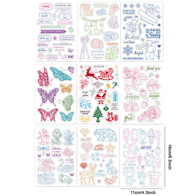9 Sheets 9 Style Festival & Animal & Word Pattern PVC Plastic Stamps DIY-GL0002-68-1