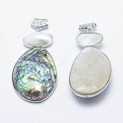 Brass Paua Shell Oval Big Pendants SSHEL-F0006-52-01-1