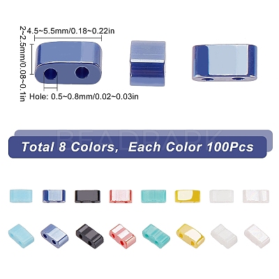 800Pcs 8 Style 2-Hole Opaque Glass Seed Beads SEED-SC0001-10-1