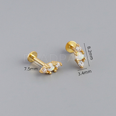 925 Sterling Silver Micro Pave Clear Cubic Zirconia with Synthetic Opal Cartilage Earrings FS-WG3DFDB-10-1