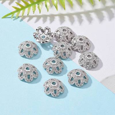 Eco-Friendly 6-Petal Flower Brass Micro Pave Cubic Zirconia Bead Caps ZIRC-M098-01P-FF-1