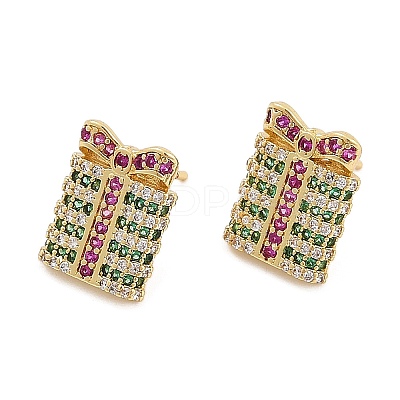 Christmas Rack Plating Brass Cubic Zirconia Stud Earrings EJEW-K245-55A-G-1