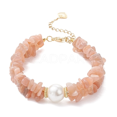 Natural Sunstone Chip Beaded Bracelets for Women BJEW-JB12306-03-1
