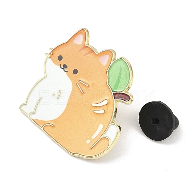 Cat Shape with Orange Enamel Pins JEWB-I052-02G-03-1