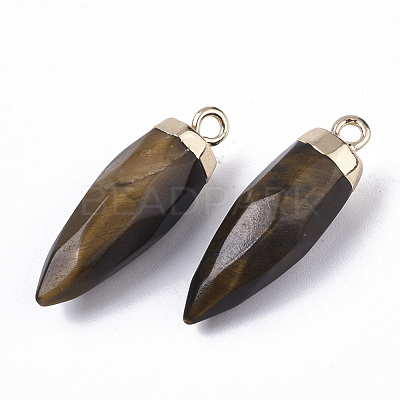 Top Golden Plated Natural Tiger Eye Pointed Pendants G-S359-078A-1