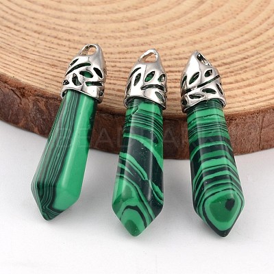 Bullet Malachite Pointed Pendants X-G-E332-C19-1