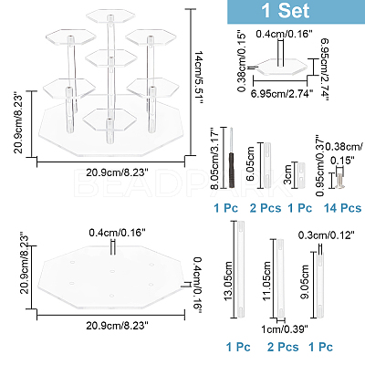 7-Slot Octagon Acrylic Minifigures Organizer Display Risers ODIS-WH0038-21B-1