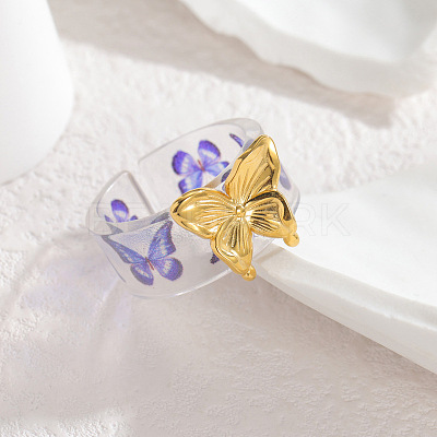 304 Stainless Steel & Resin Cuff Open Rings WG35F47-02-1