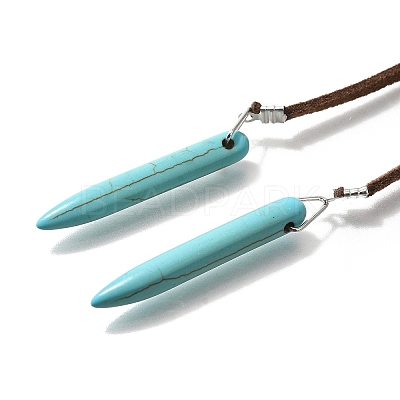 Bohemian Style Synthetic Turquoise Cone Pendant Necklaces for Women NJEW-G158-02-1