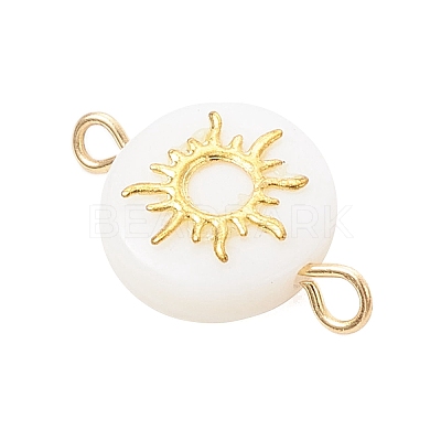3Pcs 3 Styles Natural Freshwater Shell Flat Round Connector Charms PALLOY-JF04018-01-1