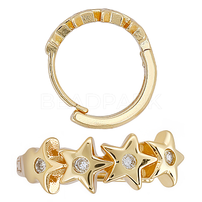 1 Pair Brass Clear Cubic Zirconia Star Hoop Earrings EJEW-BBC0002-13-1