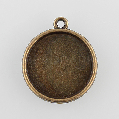 Vintage Flat Round Alloy Pendant Cabochon Settings X-PALLOY-N0088-42AB-NF-1
