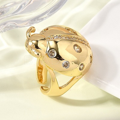 Brass Micro Pave Clear Cubic Zirconia Open Cuff Rings for Women RJEW-I111-03G-02-1