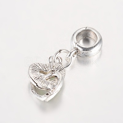 Heart Antique Silver Plated Alloy Rhinestone European Dangle Charms Large Hole Pendants X-MPDL-K014-M-1