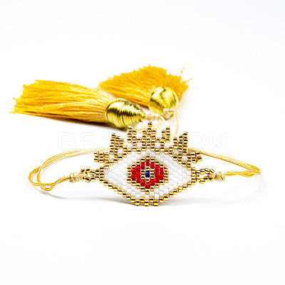 Bohemian Style Evil Eye Glass Seed Beaded Link Bracelets AD1534-2-1