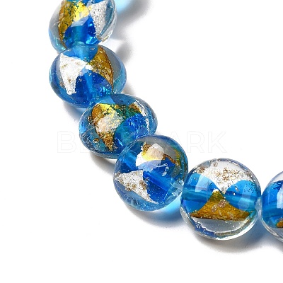 Handmade Gold Foil and Silver Foil Lampwork Flat Round Beads FOIL-C001-02F-1