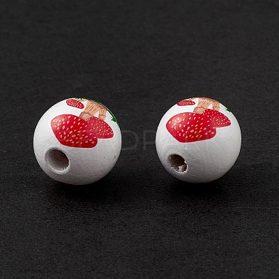 Printed Natural Wood European Beads WOOD-C015-05-1