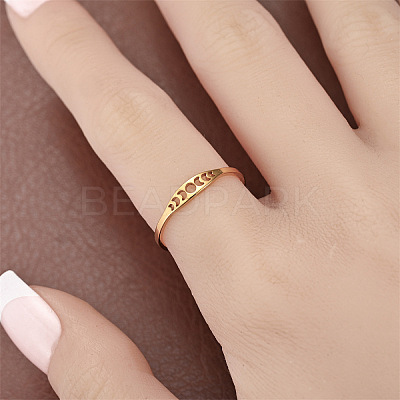 Hollow Moon Phase 304 Stainless Steel Finger Rings FS-WG454BE-06-1