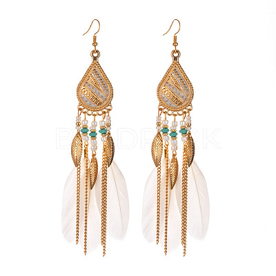 Feather Alloy Seed Beads Dangle Earrings FS-WGA085C-08-1