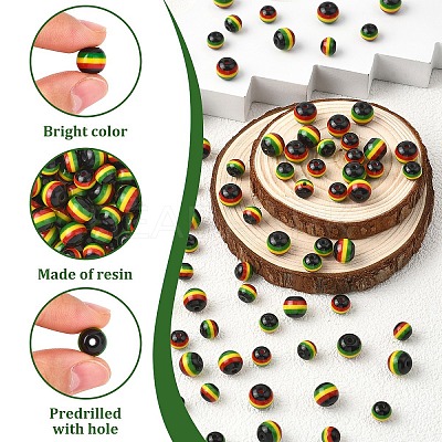 150Pcs 2 Styles Ghana Jamaica Reggae Stripe Resin Beads RESI-YW0005-53-1