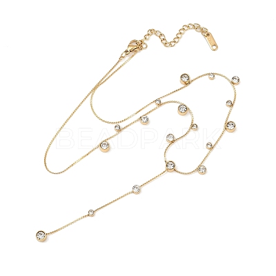 304 Stainless SteelPave Clear Cubic Zirconia Flat Round Link Chain Y Necklaces NJEW-Z088-01G-1