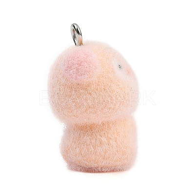 Flocky Opaque Pig Resin Pendants RESI-S026-01P-C-1