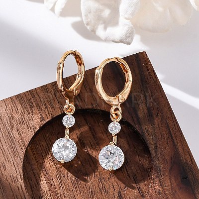 Brass Micro Pave Clear Cubic Zirconia Leverback Earrings EJEW-K300-17G-1