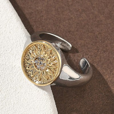Brass Micro Pave Clear Cubic Zirconia Cuff Rings RJEW-G364-01GP-01-1