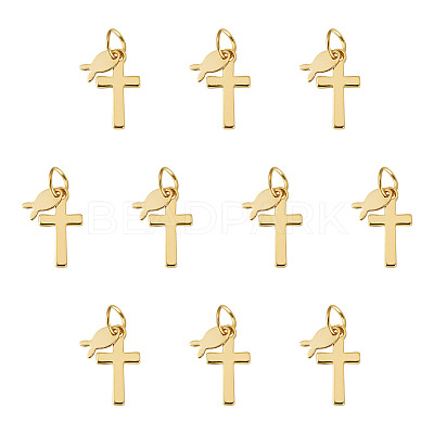 10Pcs Cross with Fish Brass Pendants PALLOY-TAC0271-1