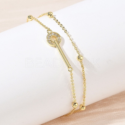 Brass Micro Pave Clear Cubic Zirconia Key Link 2-Strand Bracelets KK-CBA6980-20G-1