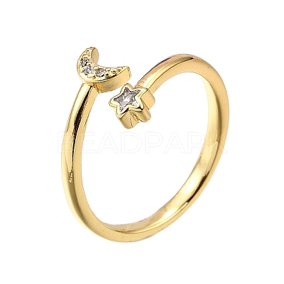 Brass Micro Pave Clear Cubic Zirconia Cuff Rings for Women RJEW-H247-26G-1