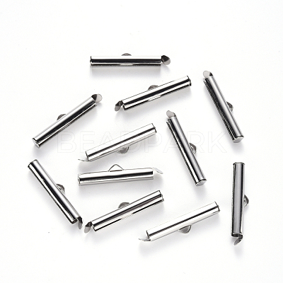 Tarnish Resistant 304 Stainless Steel Slide On End Clasp Tubes STAS-S115-01G-P-1