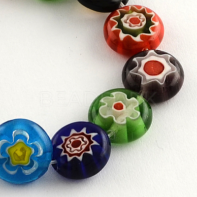Flat Round Handmade Millefiori Glass Beads X-LK-R004-53-1