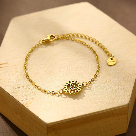 304 Stainless Steel Chakra Yoga Flower Link Bracelets for Women FS-WGDB3EB-02-1