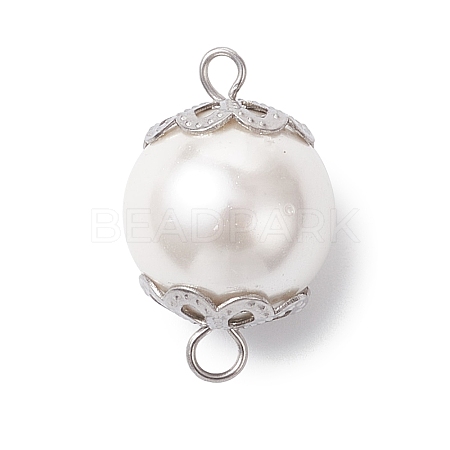 White Round Shell Pearl Links Connector Charms PALLOY-JF04383-1