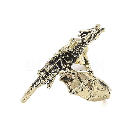 Dragon Alloy Open Cuff Rings for Women Men RJEW-A045-02AB-1