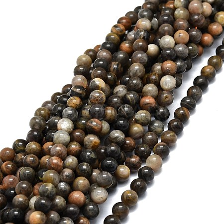 Natural Black Sunstone Beads Strands G-E576-01B-1