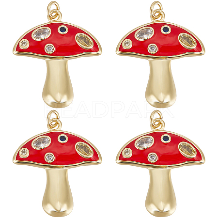 6Pcs Autumn Theme Real 18K Gold Plated Brass Micro Pave Cubic Zirconia Pendants ZIRC-BBC0002-34-1