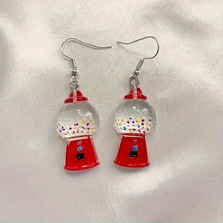 Resin Gumball Machine & Alloy Hook Dangle Earrings for Women WGBE2F3-01-1