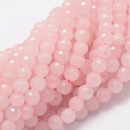 Faceted Round Natural Rose Quartz Bead Strands G-L437-12-12mm-1