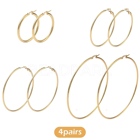 4 Pairs 4 Styles Stainless Steel Hoop Earrings EJEW-YW0001-14G-1
