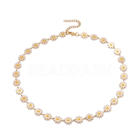 Enamel Daisy Link Chain Necklace NJEW-P220-01G-01-1