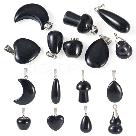 8Pcs 8 Styles Natural Obsidian Pendants G-TA0002-29-1