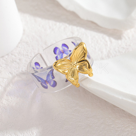 304 Stainless Steel & Resin Cuff Open Rings WG35F47-02-1